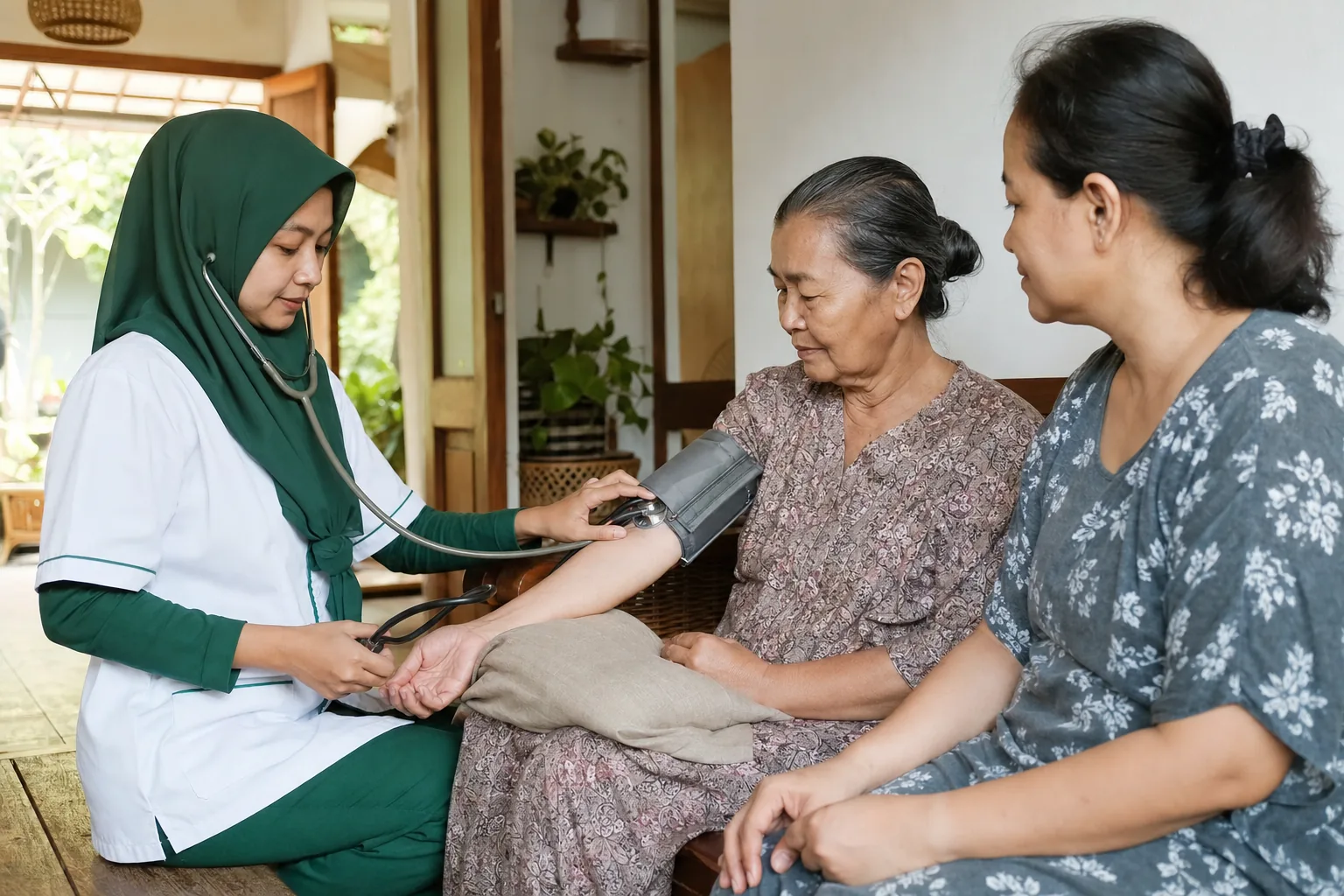 Perawat memberikan layanan Home Care kepada pasien di rumah