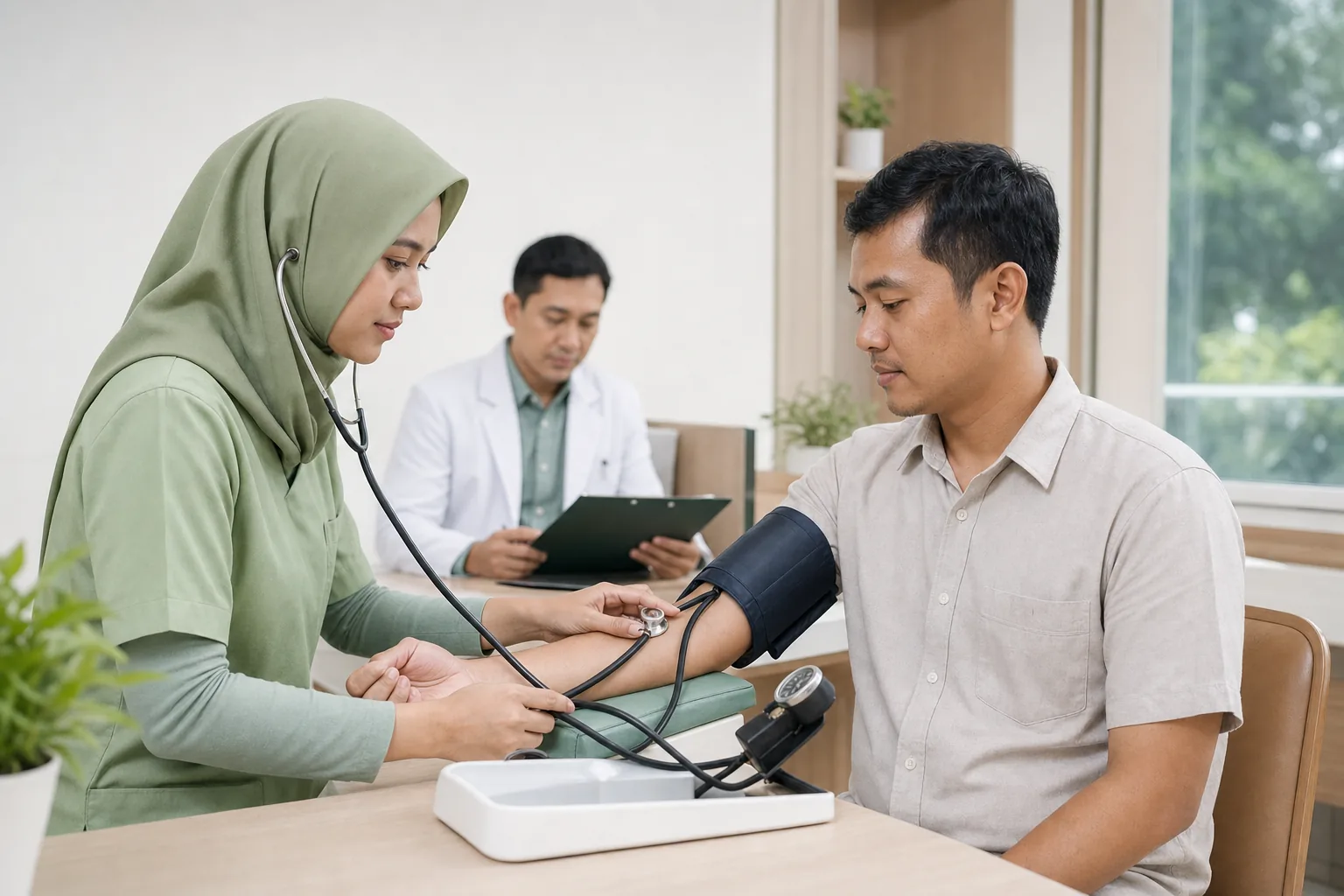 Perawat mengukur tekanan darah pasien saat Medical Check Up